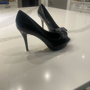 White House Black Market Patent Black Peep Toe Heels